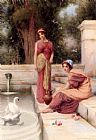 Classical Canvas Paintings - Two Classical Maidens And A Swan